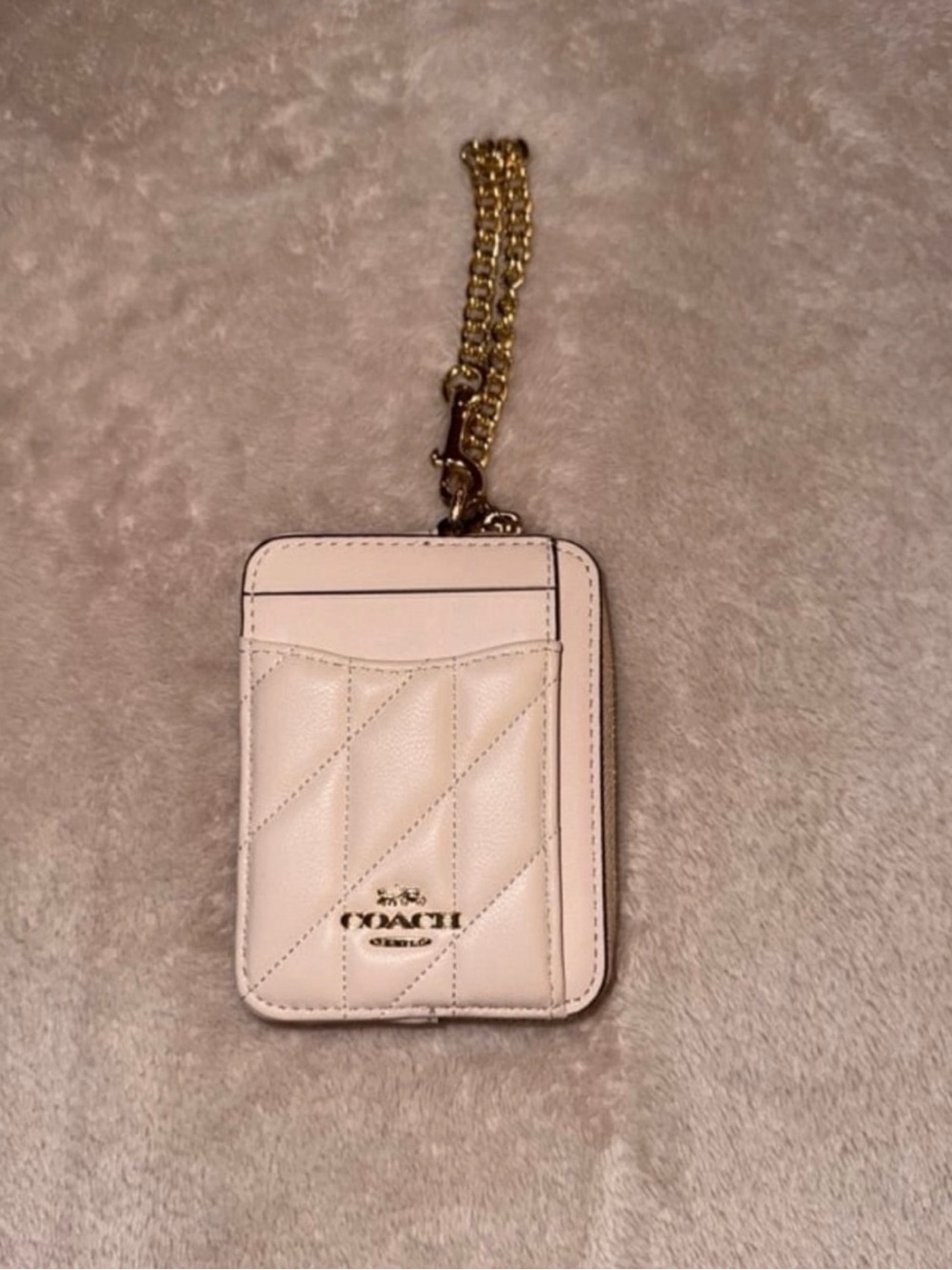 Coach Quilted Card Holder with Gold Chain - Pale Pink